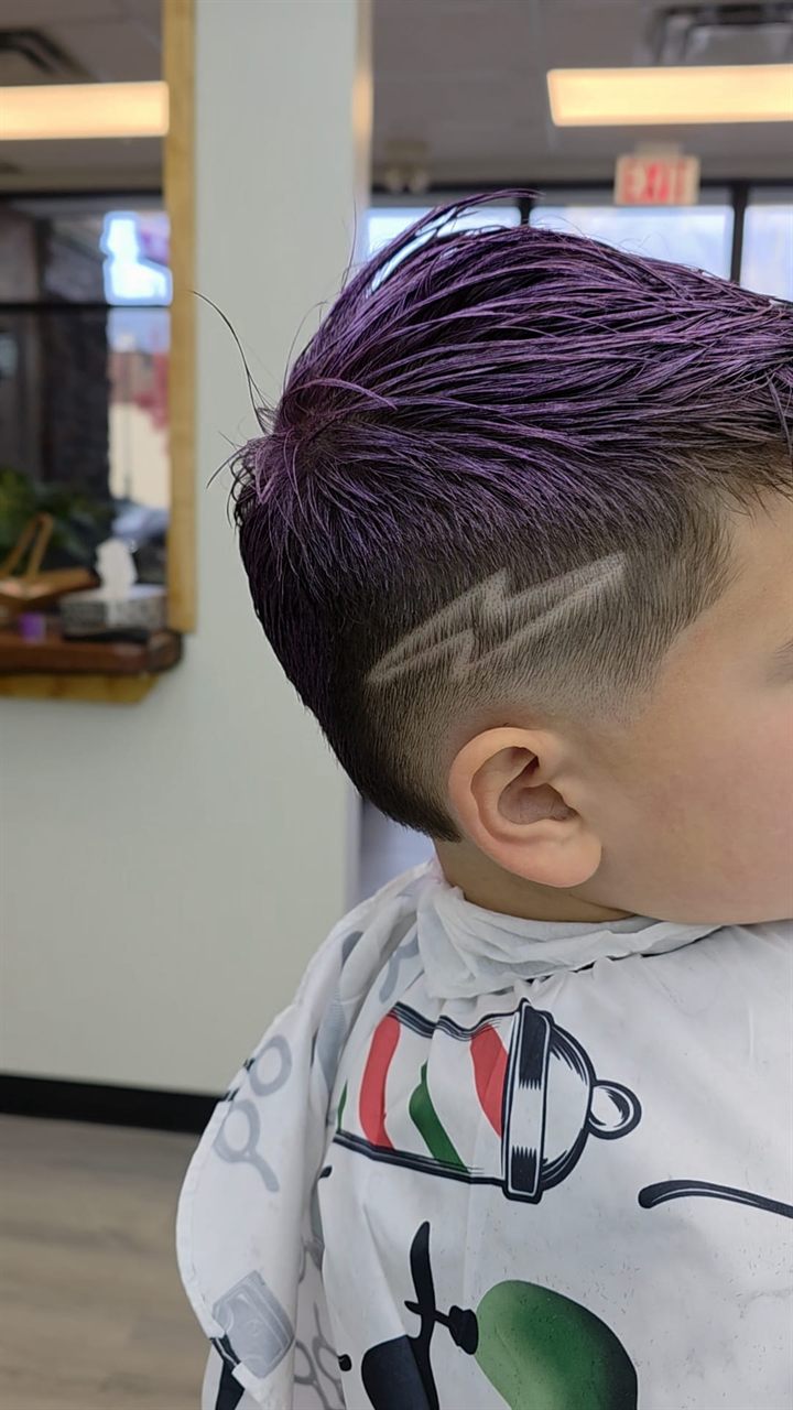 Low skin fade, kids cut, hair design and hair dye — Royal Look, Victoria, BC